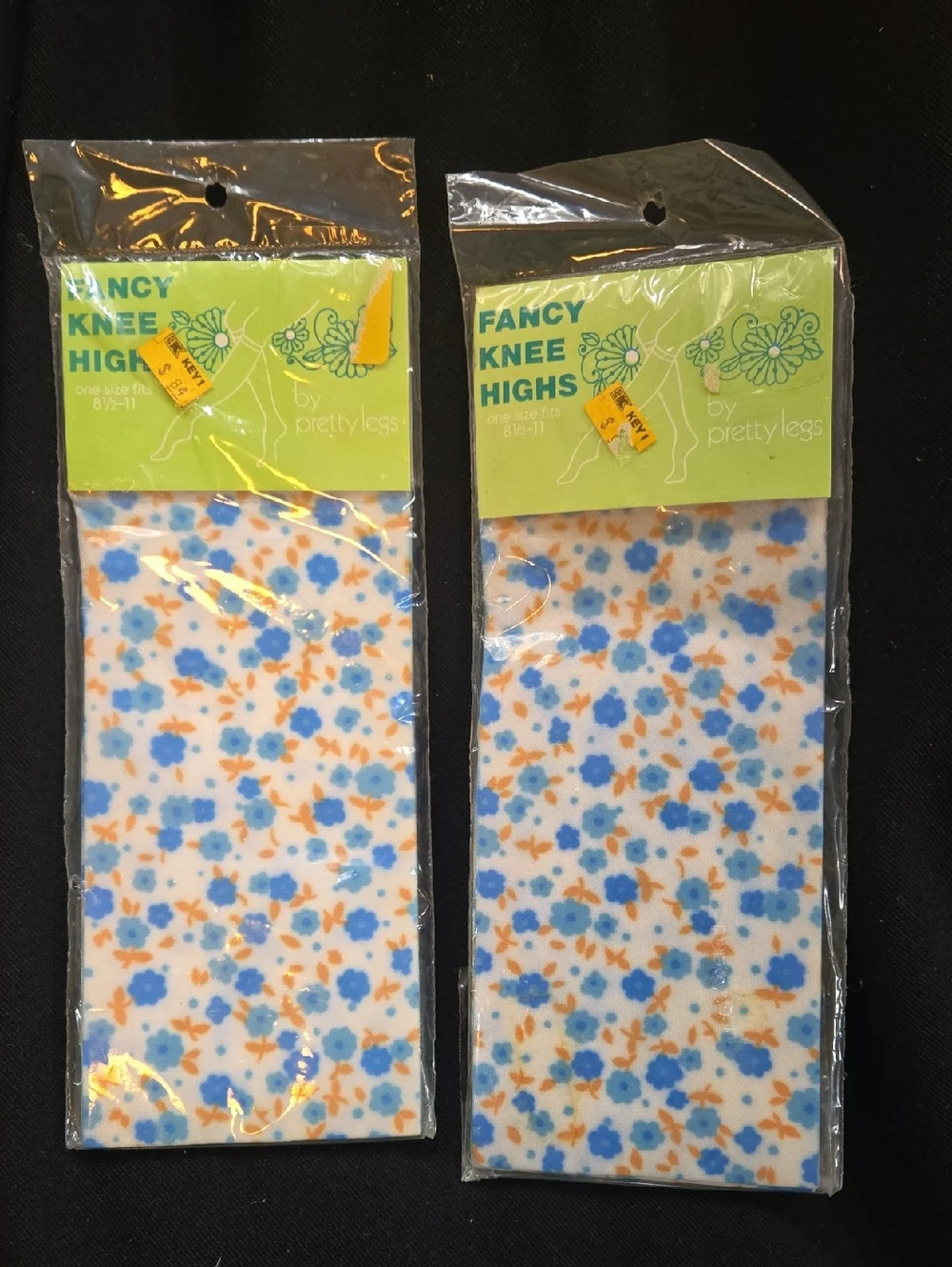 Pretty Legs Fancy Knee Highs — White with Blue & Orange Floral